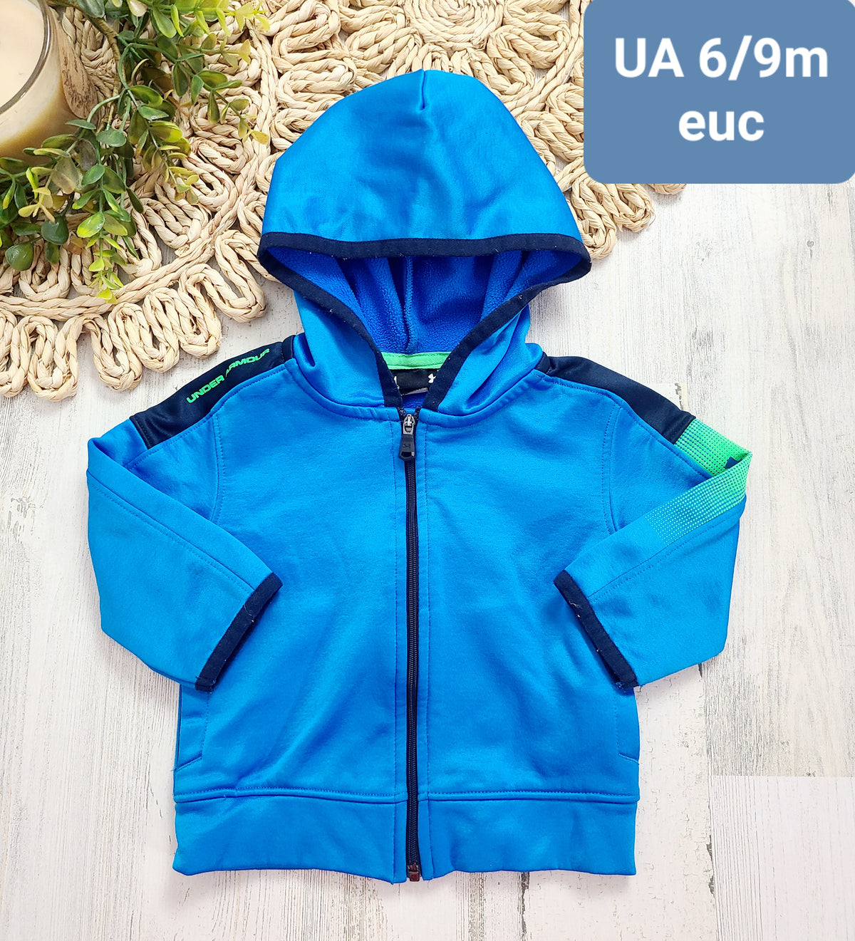 under armour blue green zip hood 6/9m