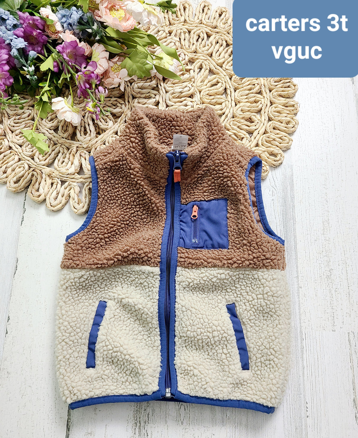 sherpa vest blue trim carters