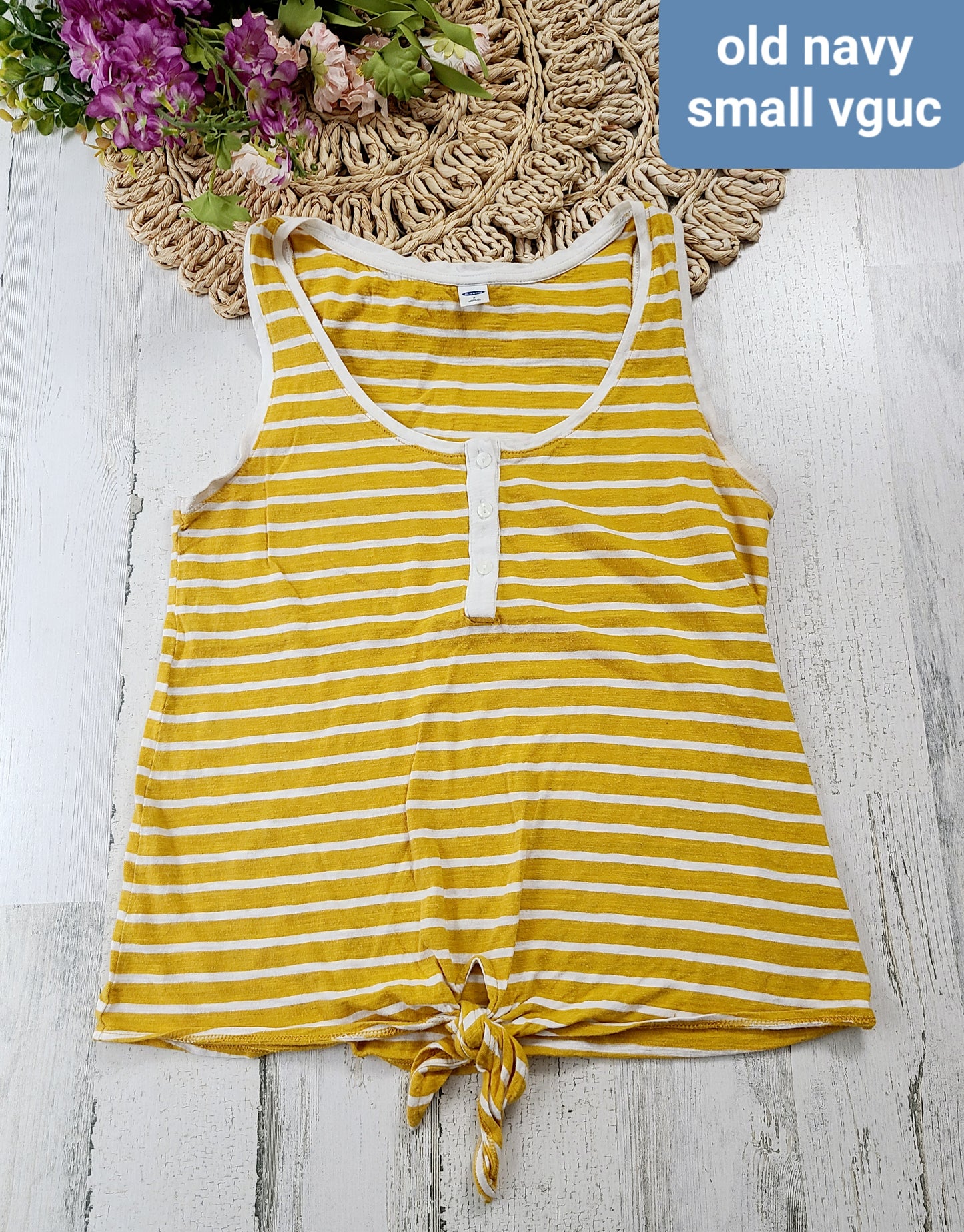 yellow stripe front tie tank old navy