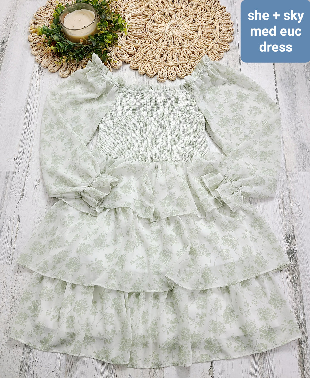 ruffle she+sky dress light green