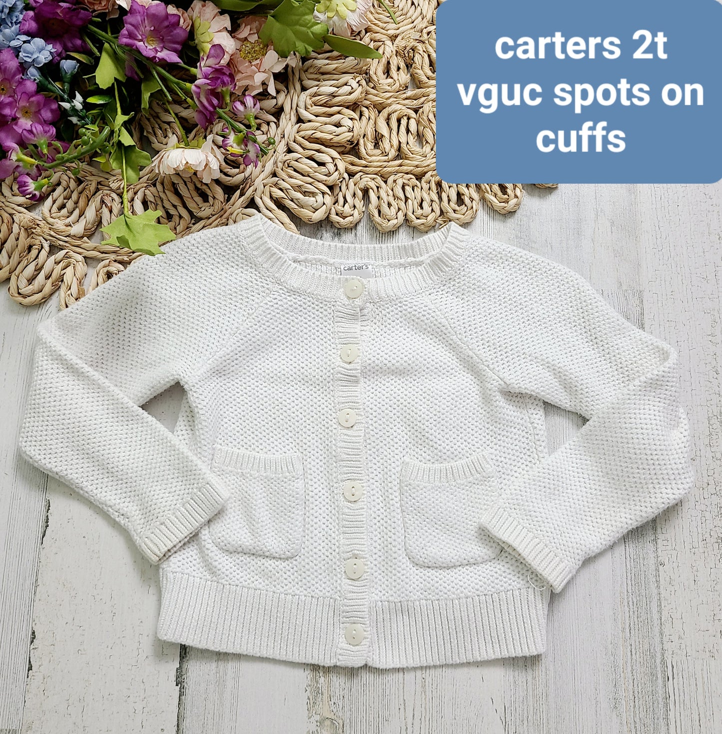 white cardigan front pockets carters