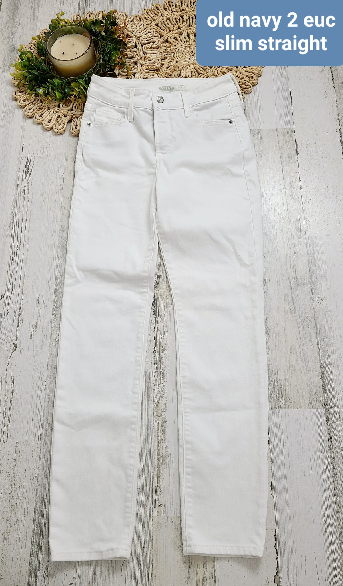old navy white slim straight jeans