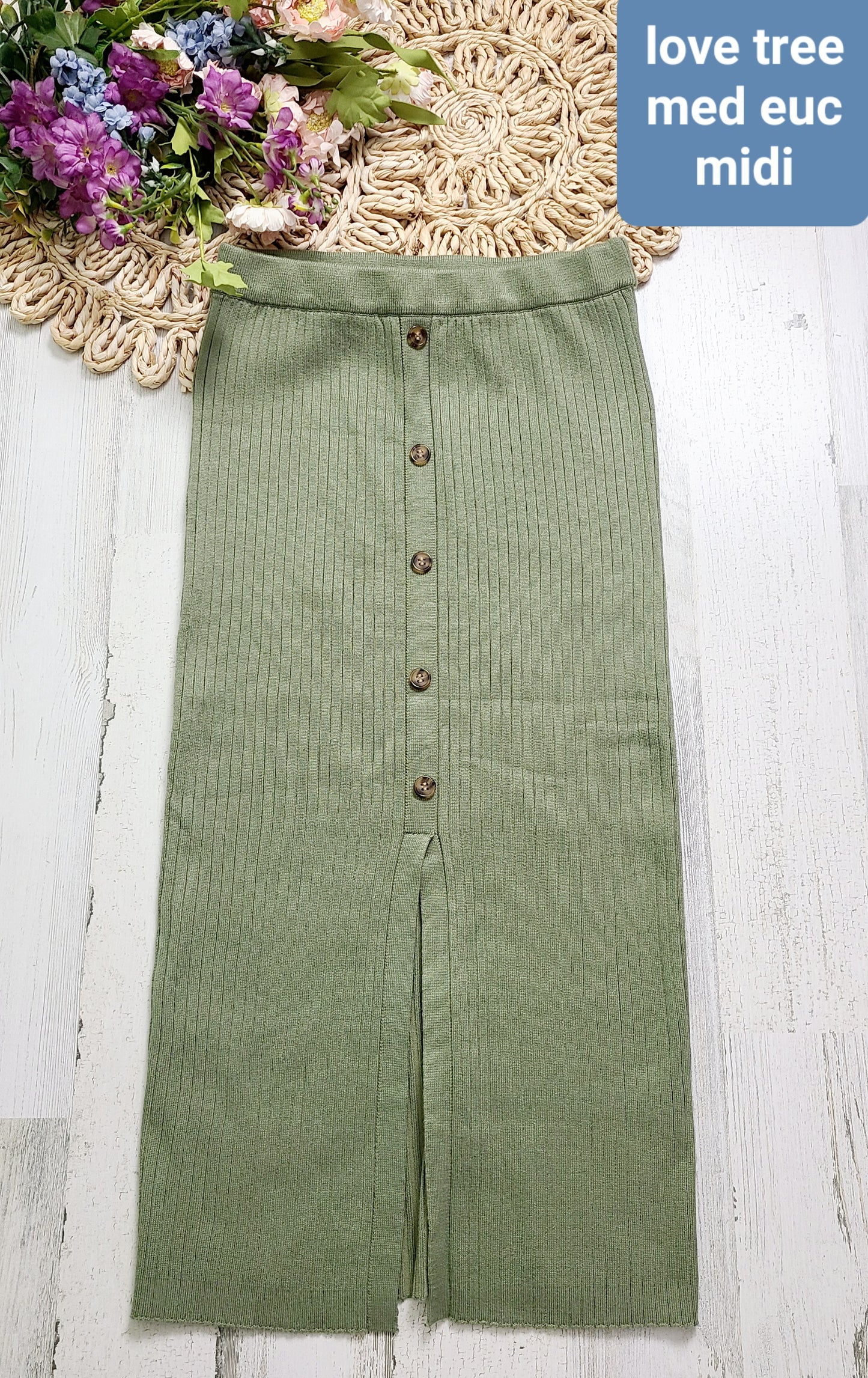 love tree midi skirt olive ribbed