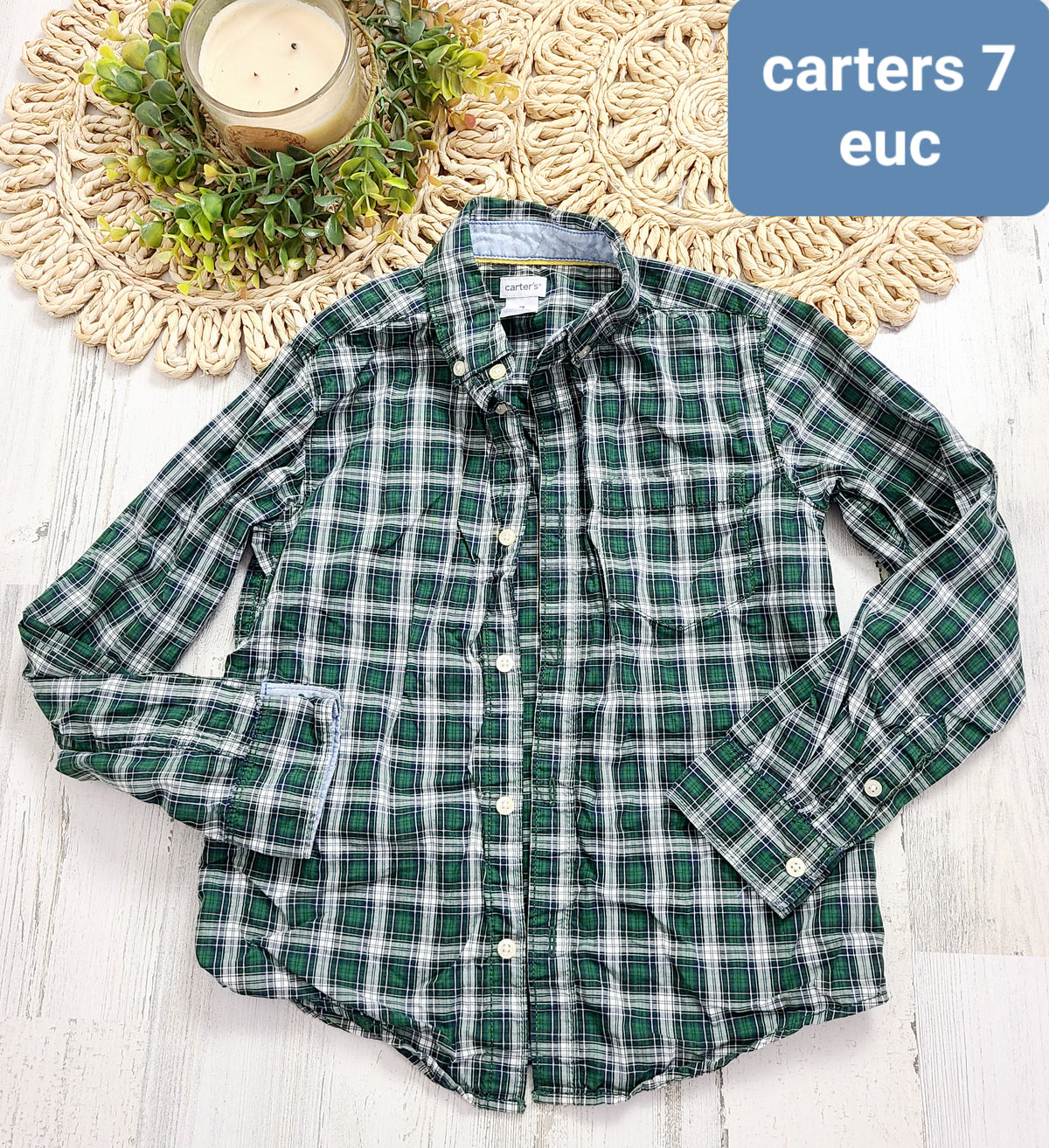 green plaid carters 7y shirt