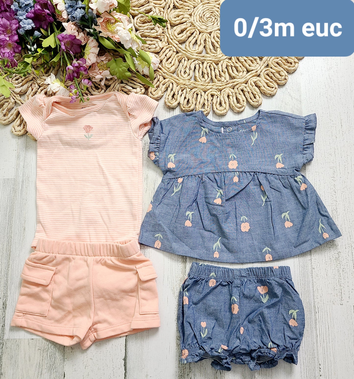 peach and chambray set