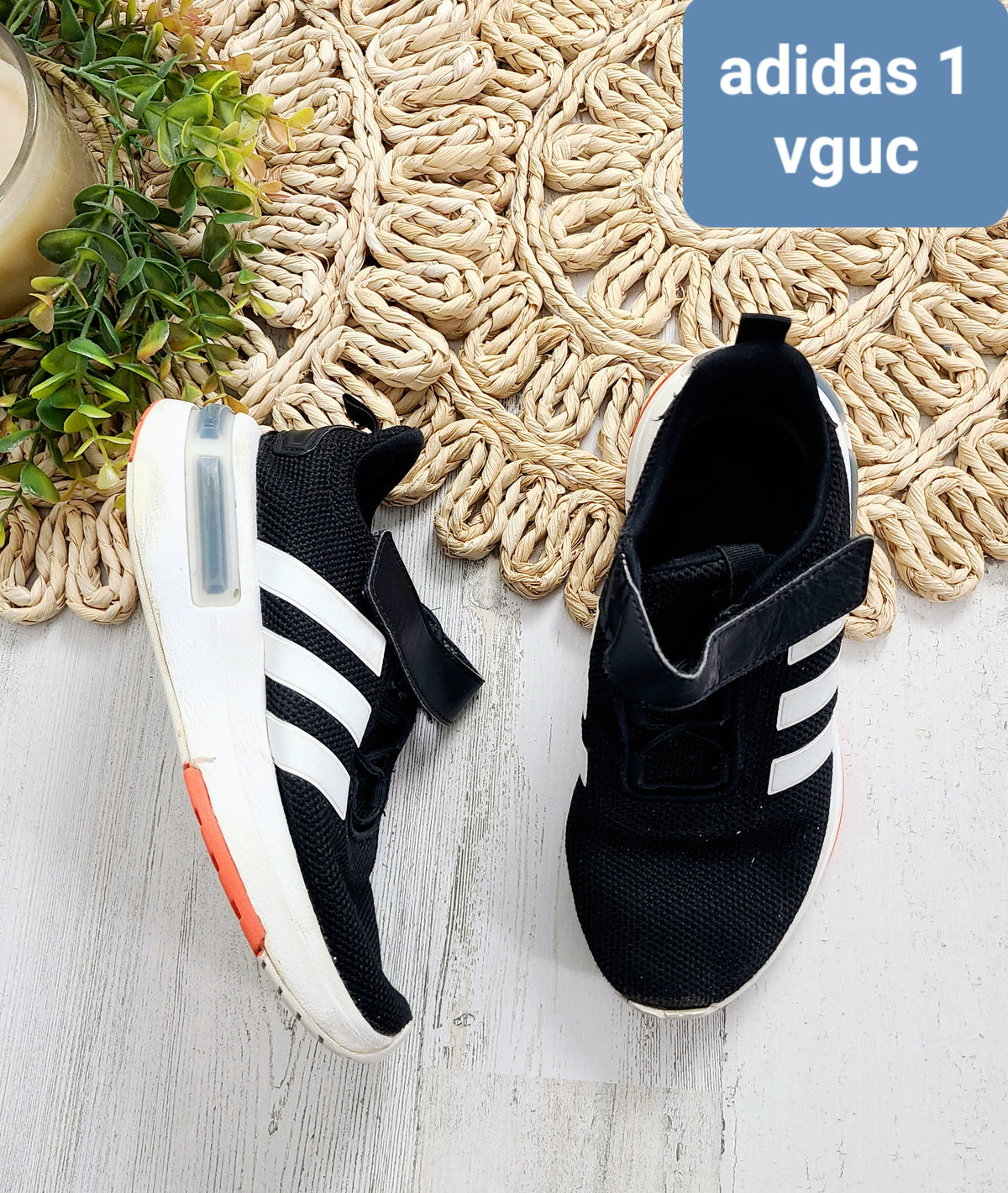 adidas black 1y sneakers with velcro strap