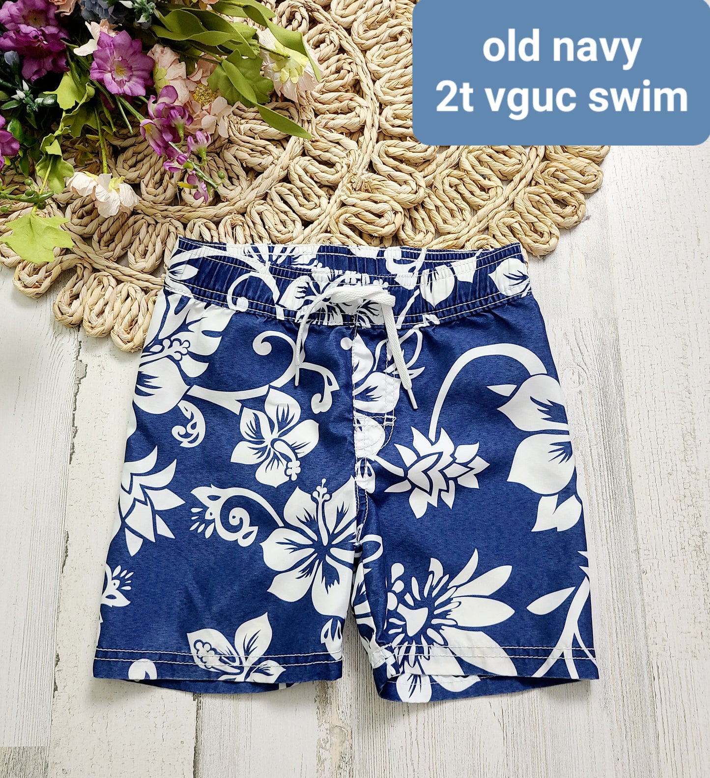 blue floral swim shorts