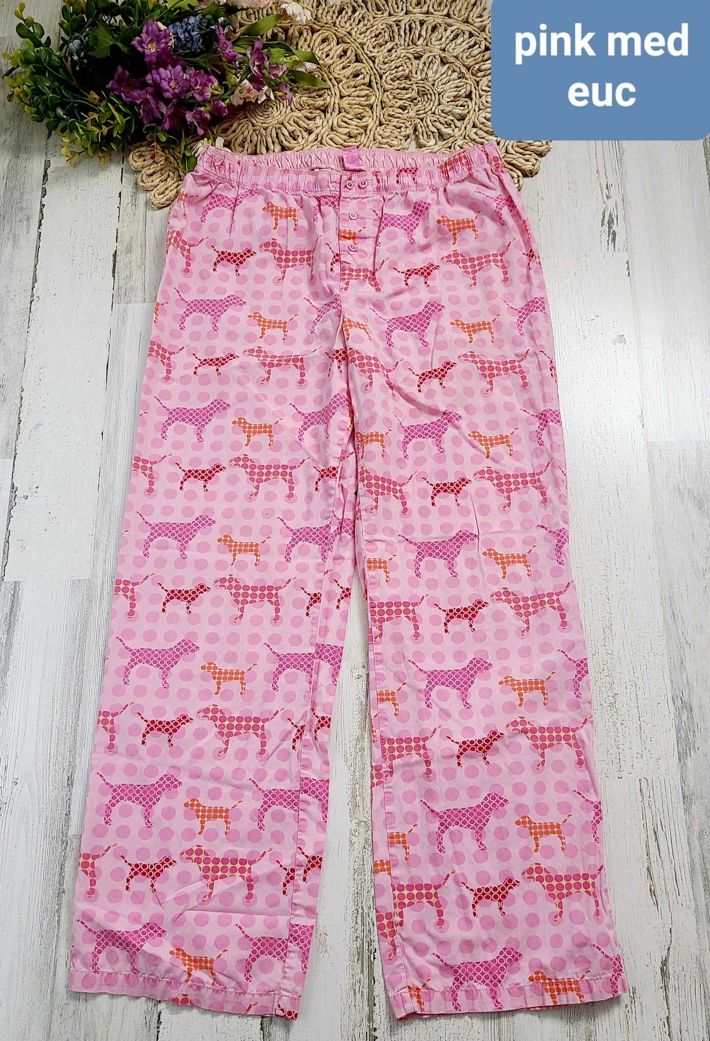 pink dot dog pants