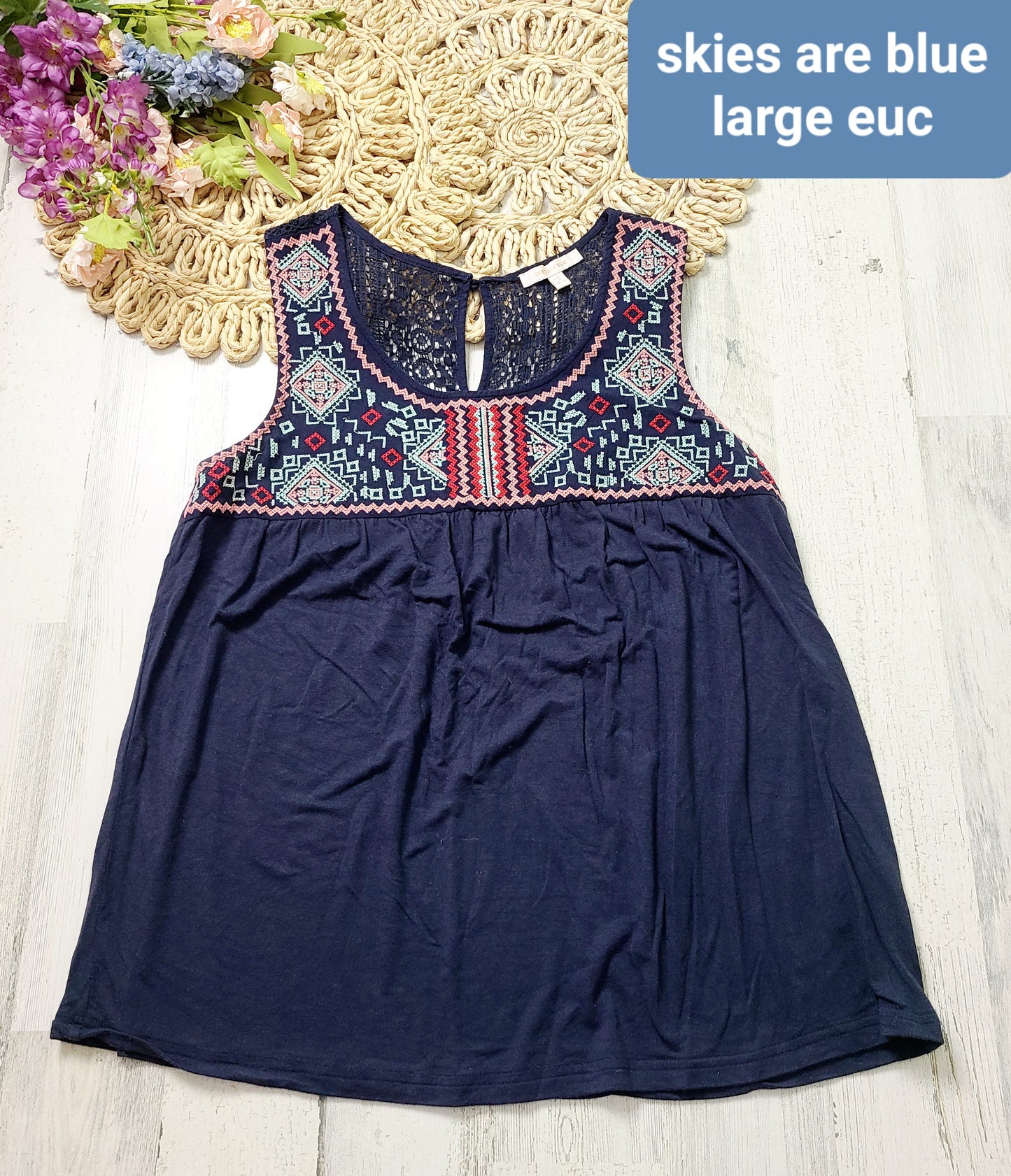 skies are blue navy embroiedered