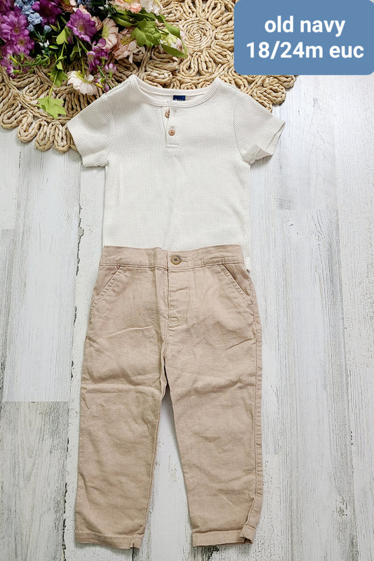 old navy white henley and khaki
