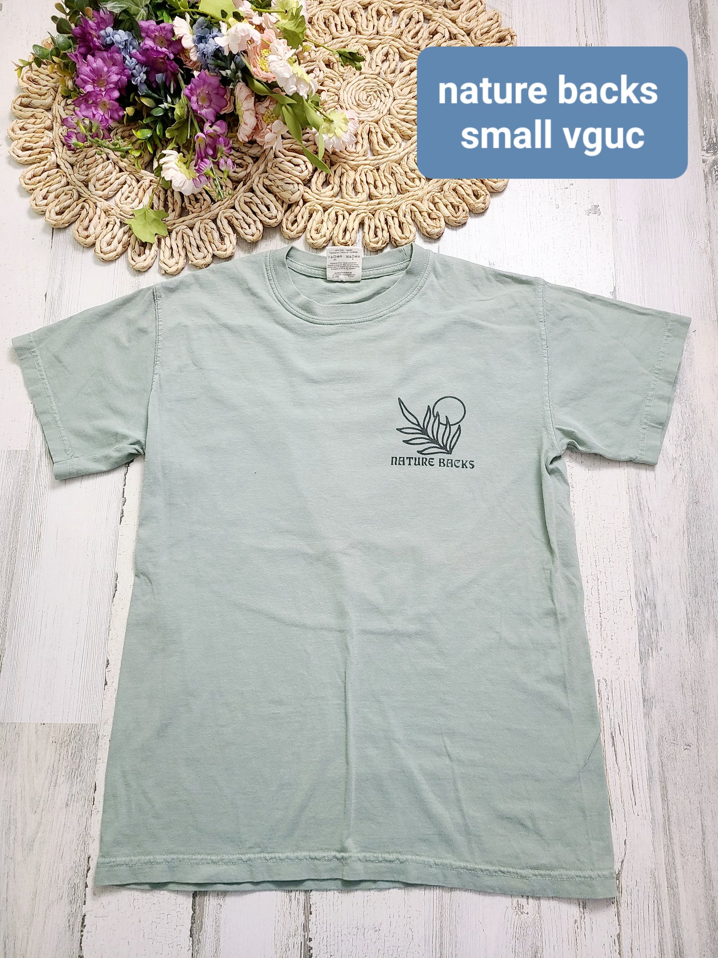Nature backs sage green tee
