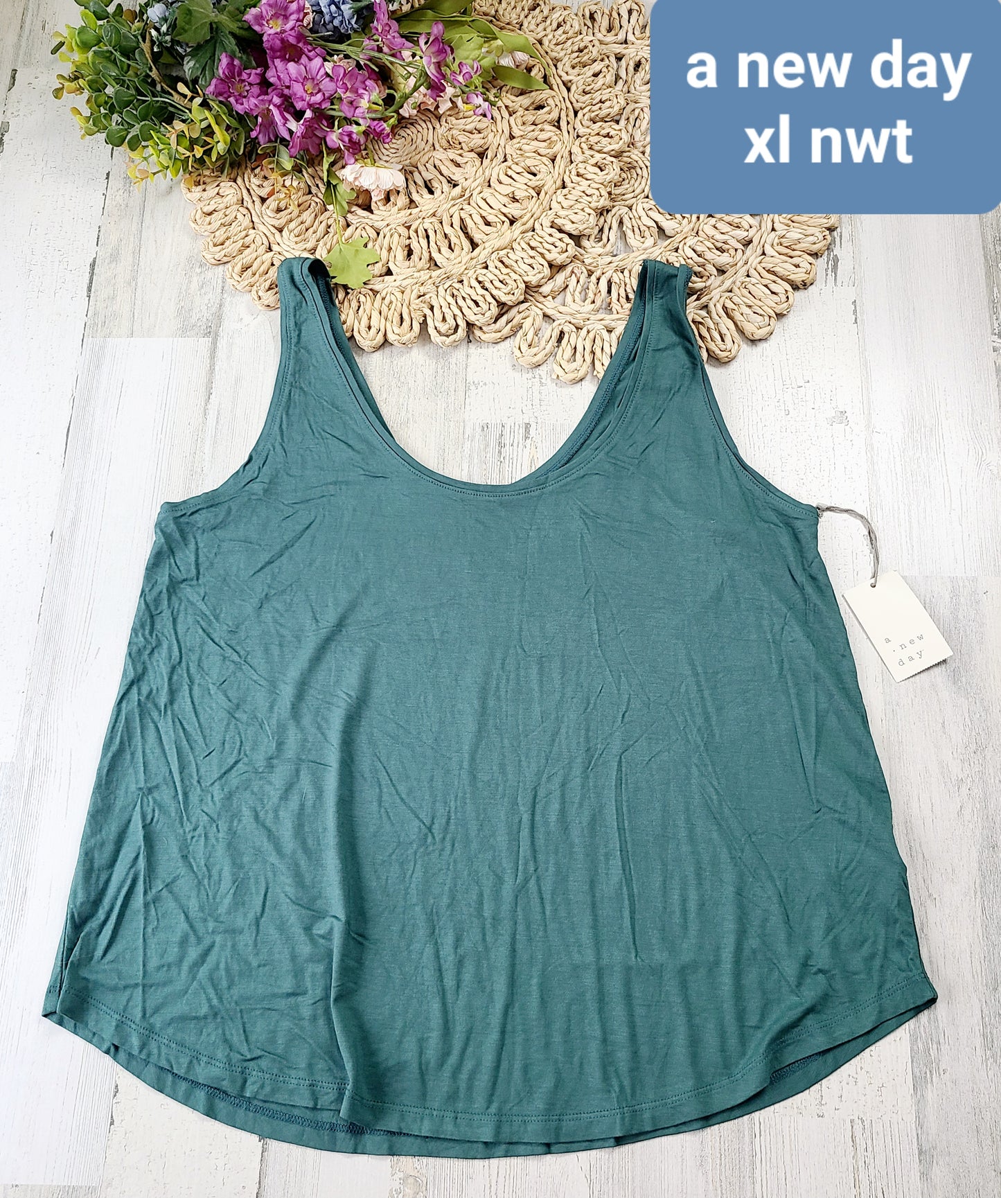 a new day new teal tank top