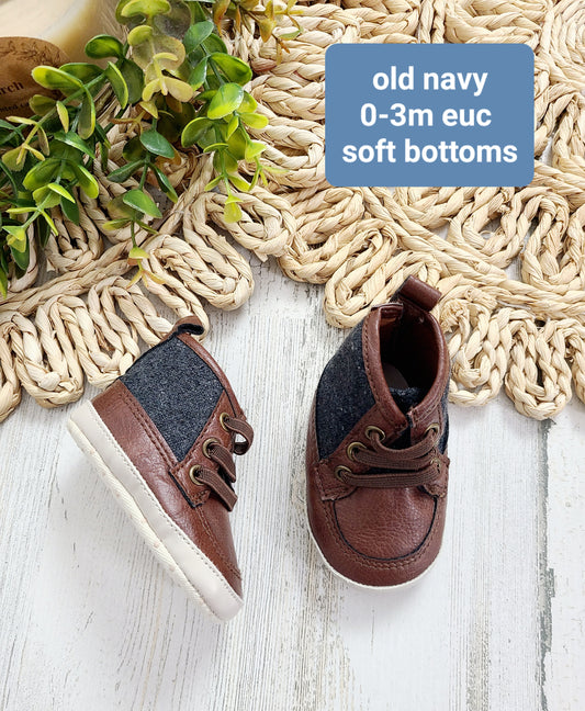 brown and gray old navy soft bottom shoes
