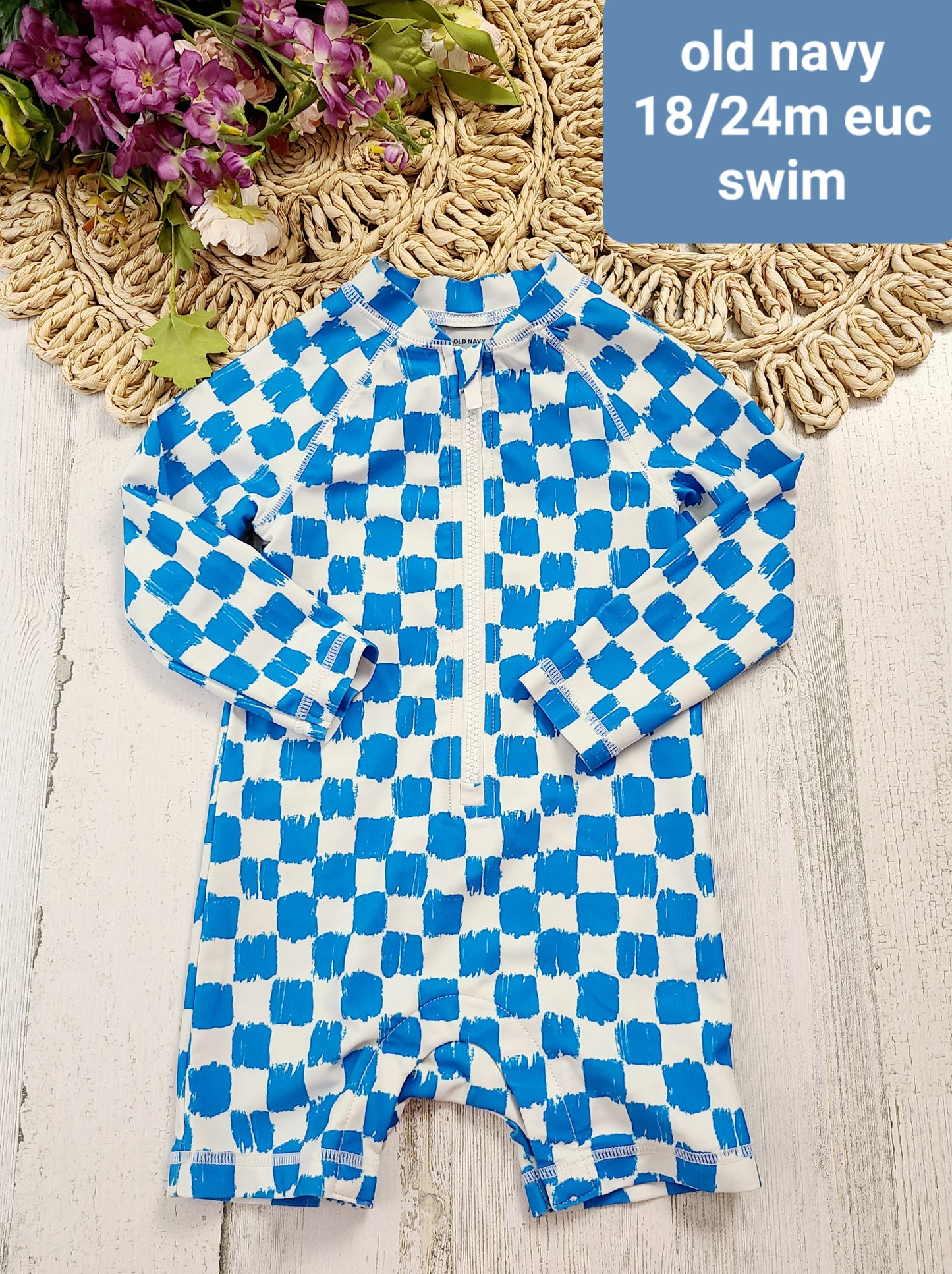old navy checkered blue swim