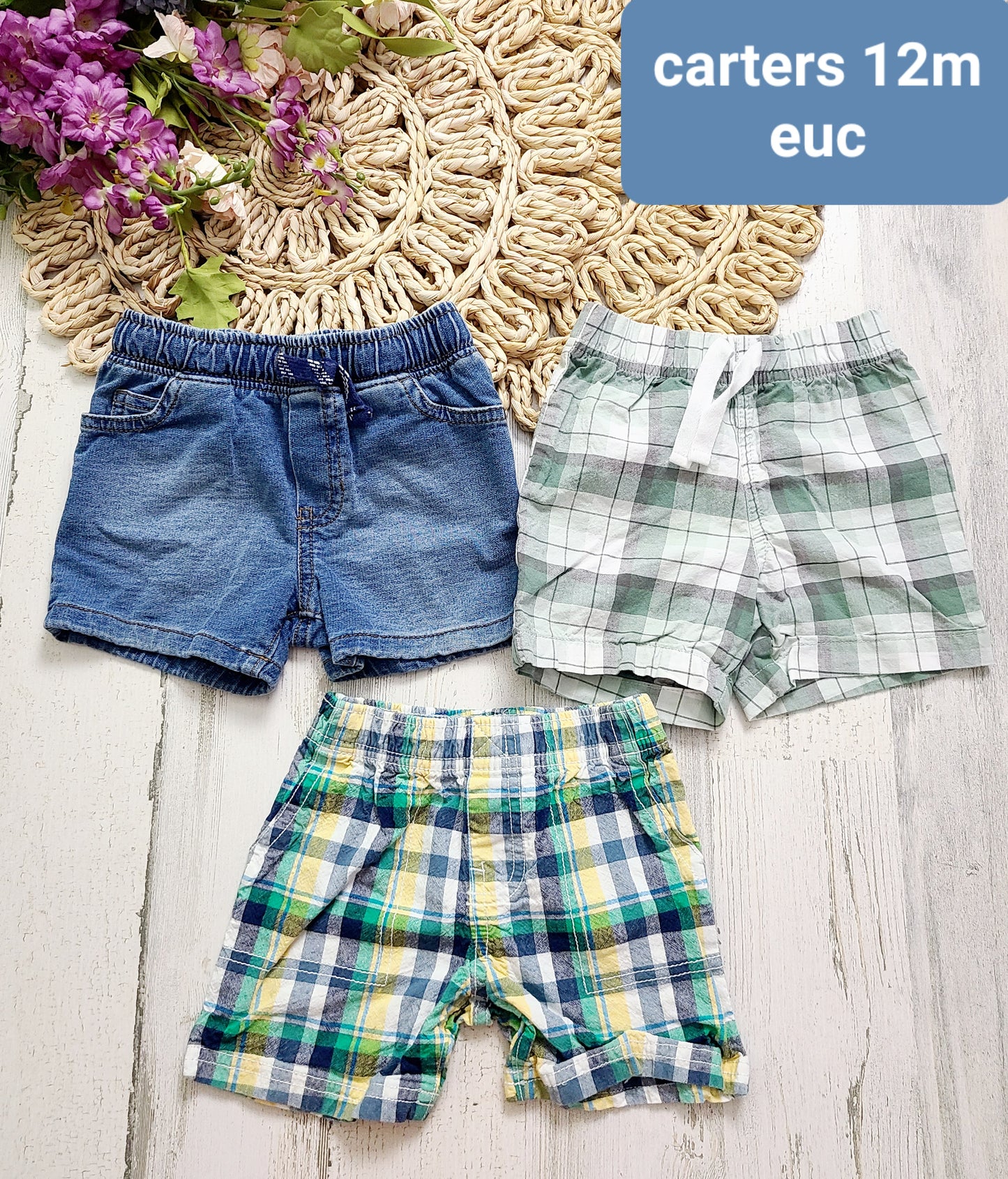 plaid and jean shorts bundle carters