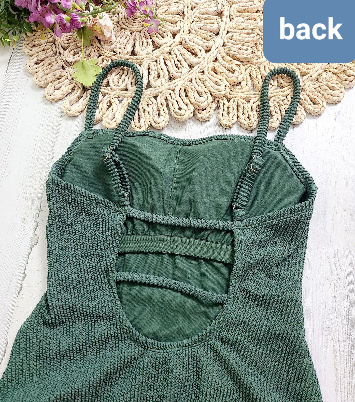 green ribbed one piece swim