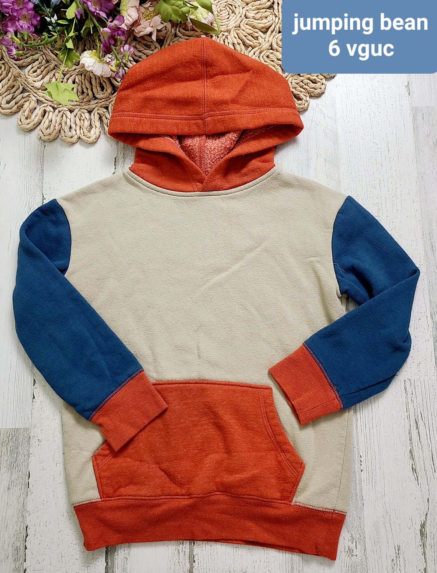 jumping bean orange blue tan hood