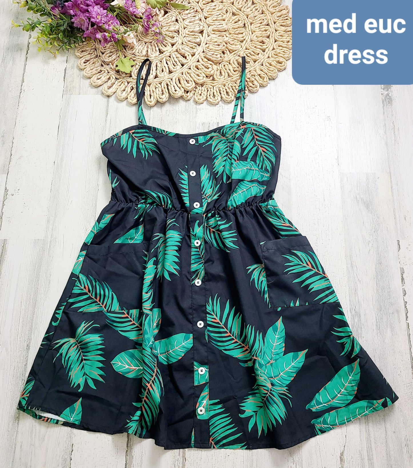 green leaf button down dress