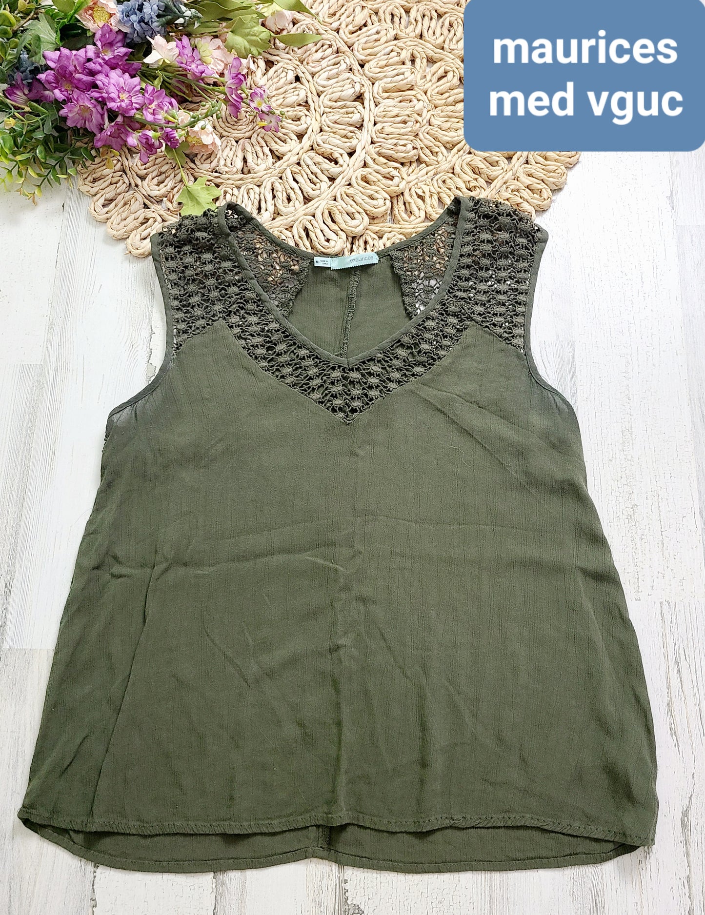 maurices olive tank crochet detail