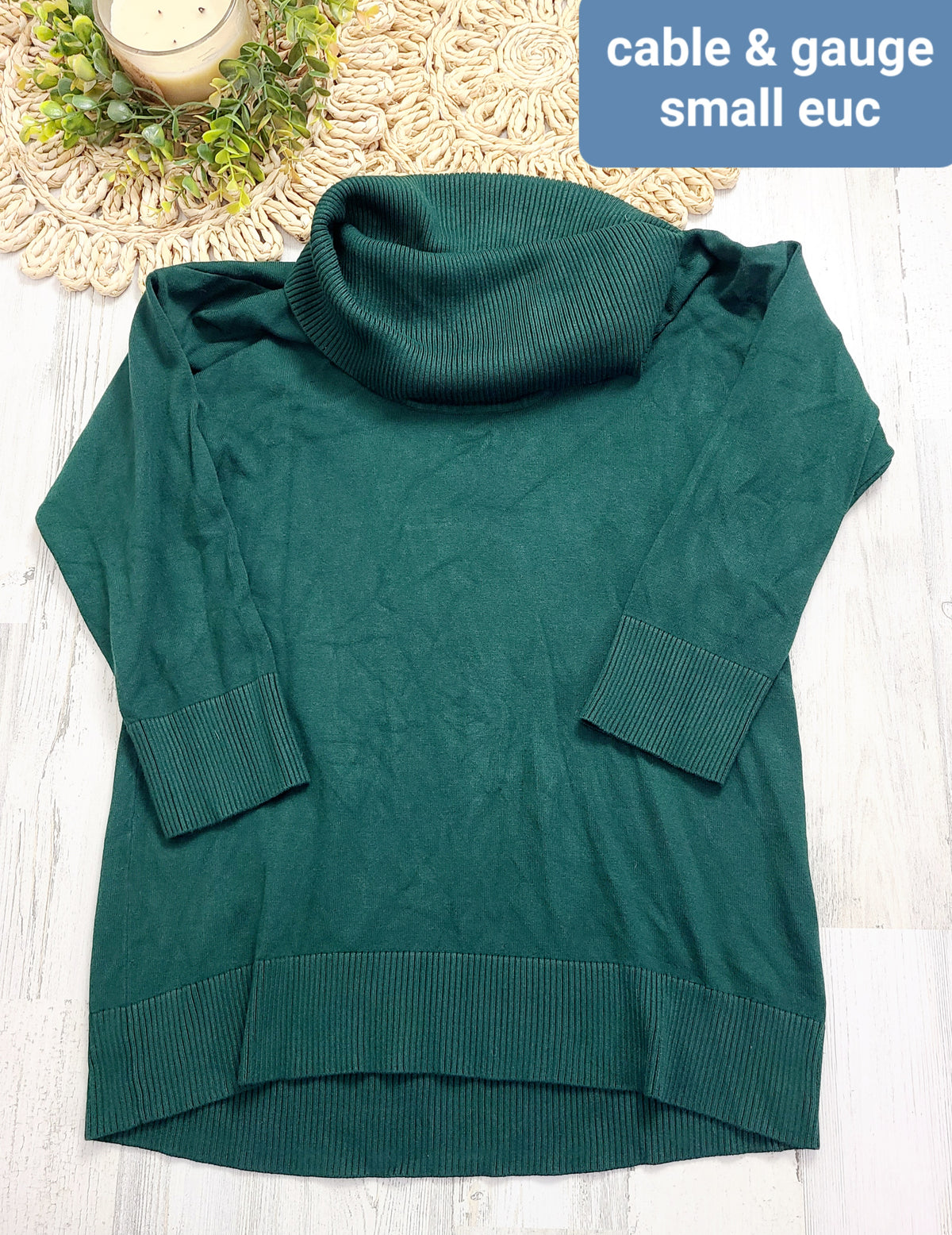 cable & gauge turtleneck sweater green