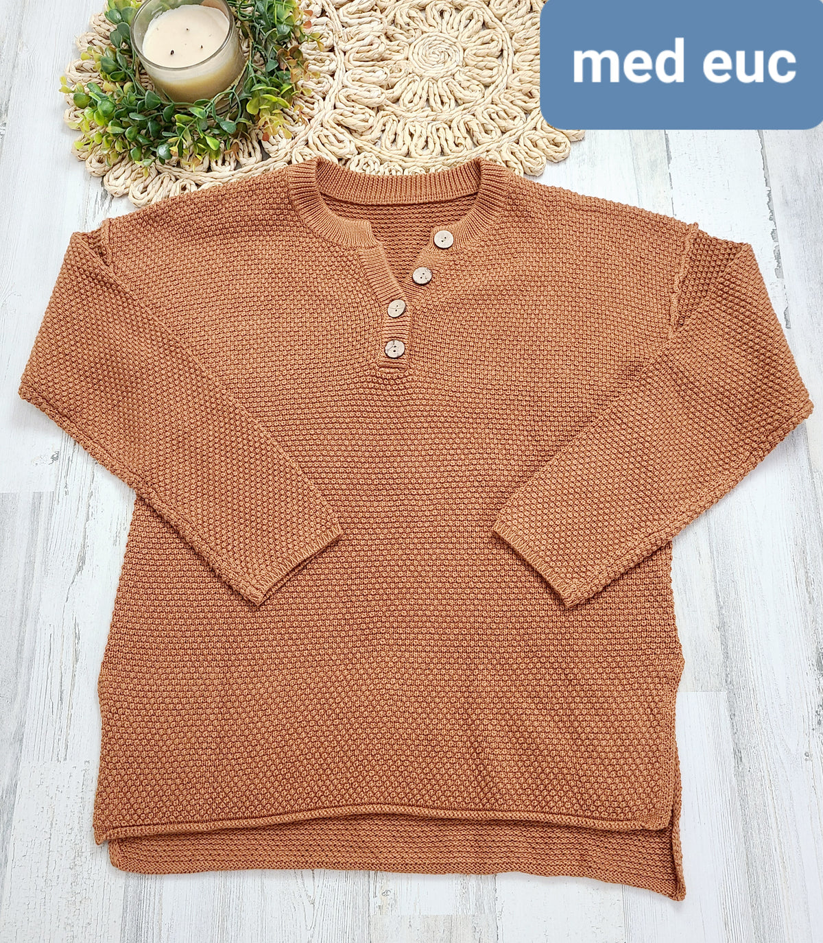 light orange medium sweater henley