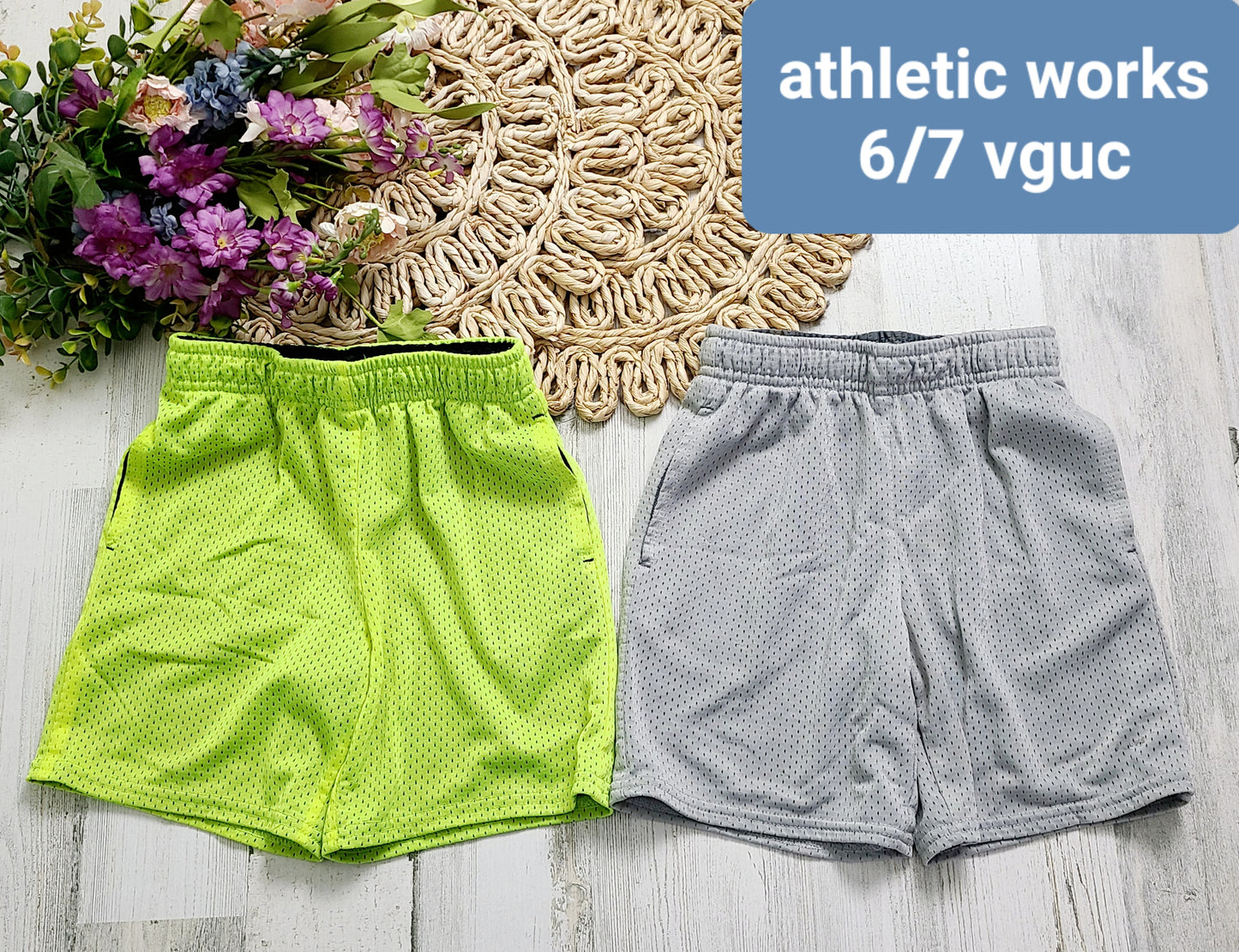 athletic works yellow gray shorts