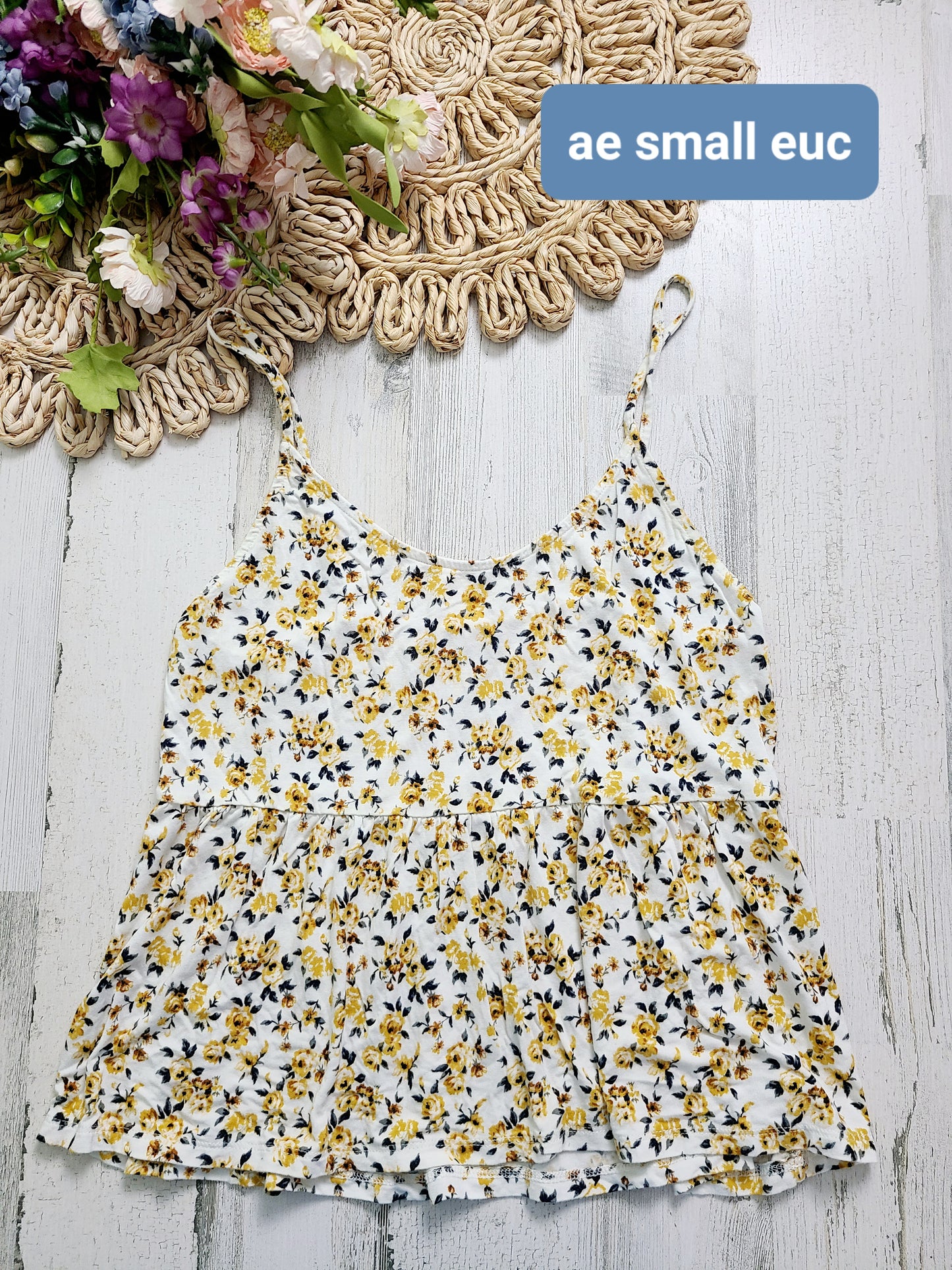 ae yellow flower peplum tank