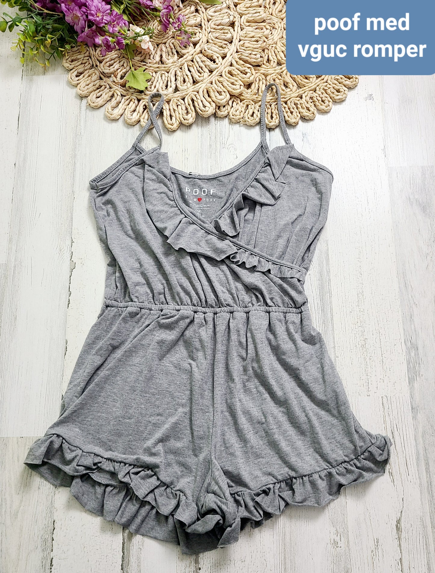 poof gray romper
