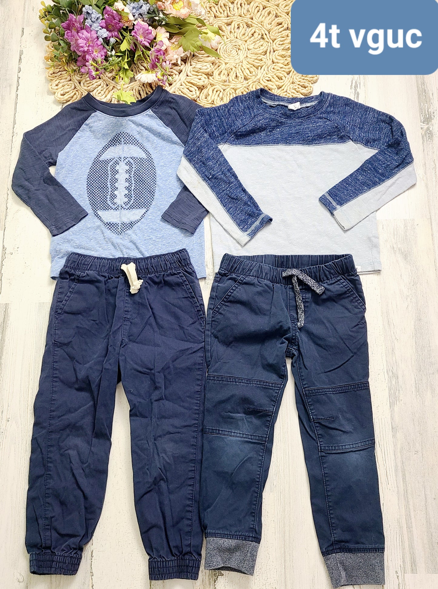 blue sleeve tops and blue joggers