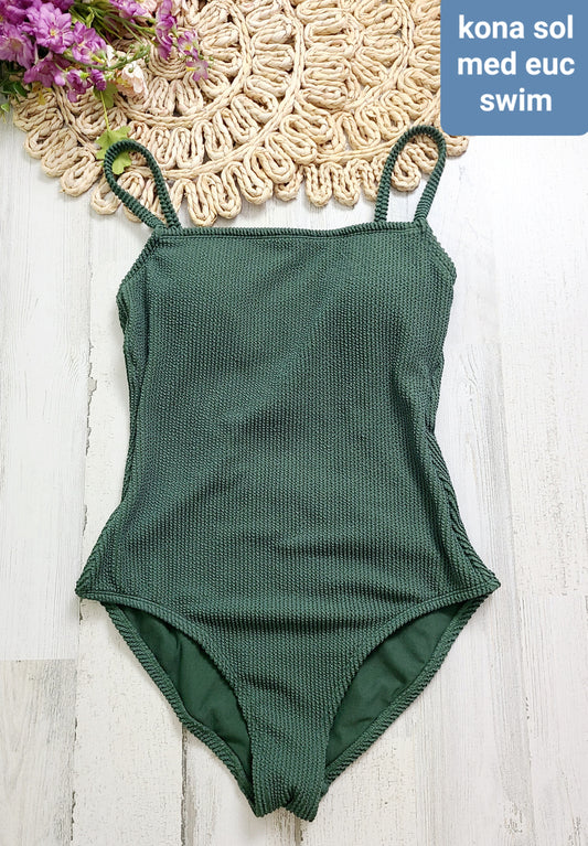 green ribbed one piece swim