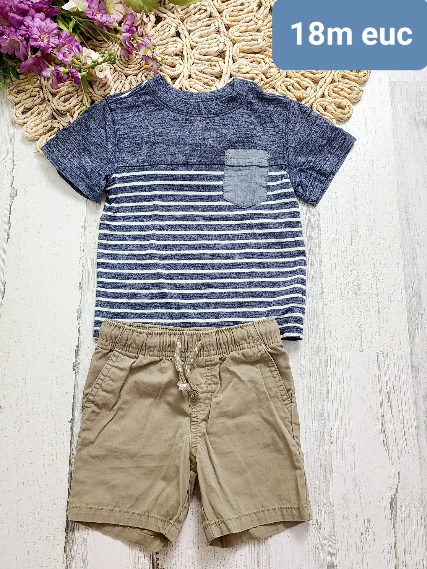striped pocket tee khaki shorts