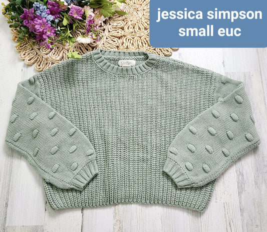 jessica simpson green sweater puffs