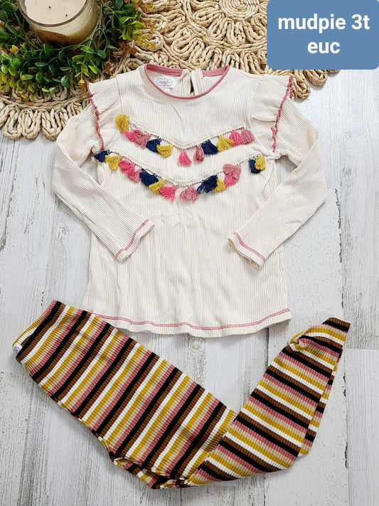 stripe leggings ruffle shoulders mudpie