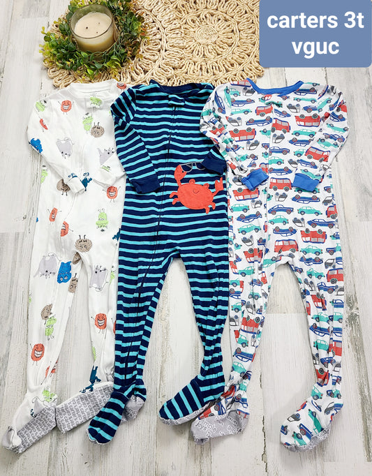 3 zip down jammies carters 3t