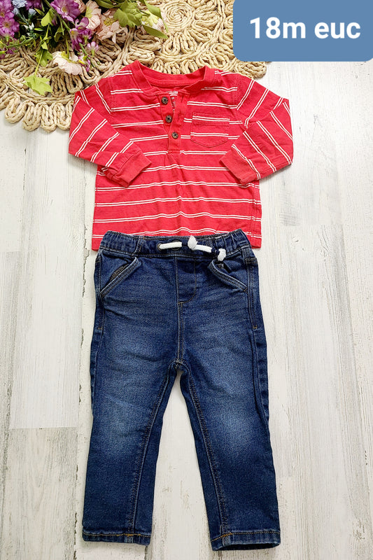 striped red henley and jeans 18m