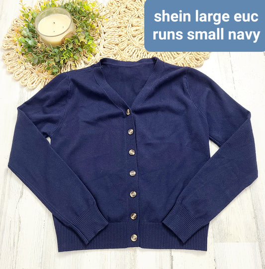 navy shein cardigan