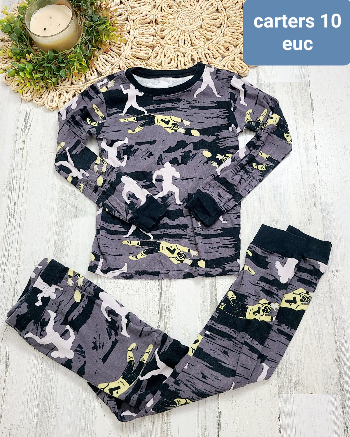 carters football pajamas 10y