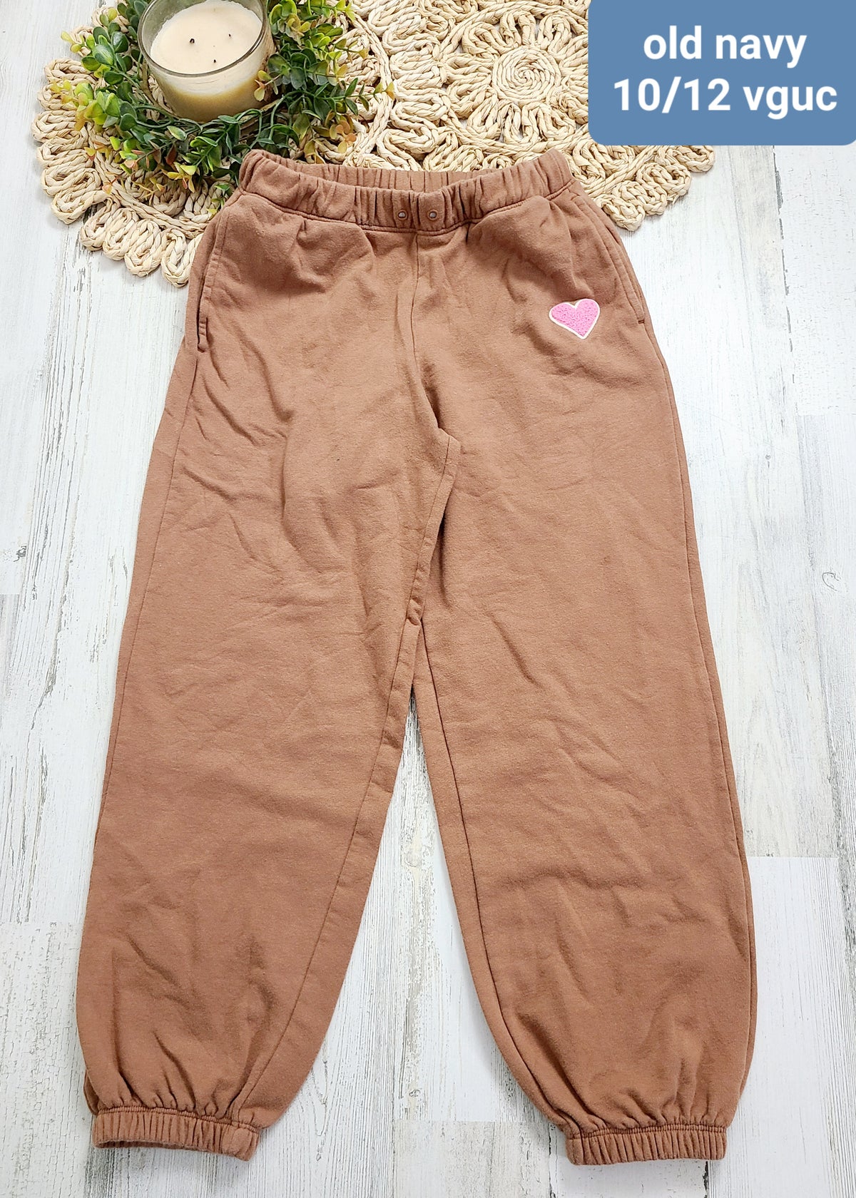 brown joggers with pink heart old navy