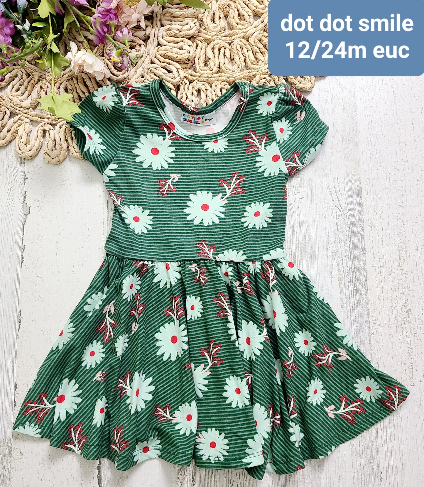 dot dot smile green floral striped dress girls