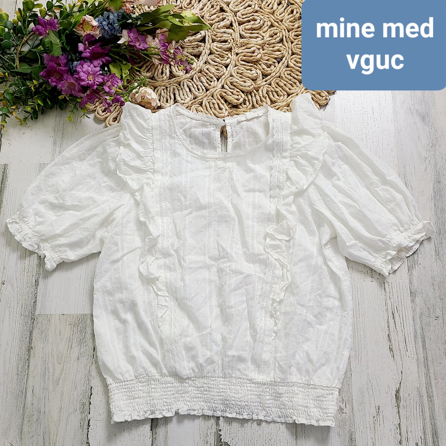 mine white smocked waist top