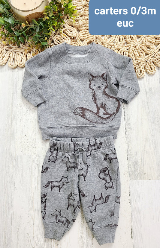 fox outfit carters 0/3m gray brown