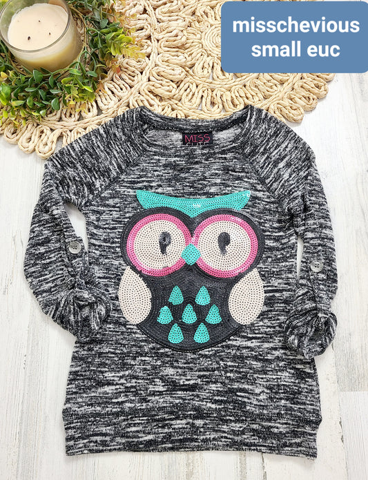 heathered grey with sequin owl misschevious