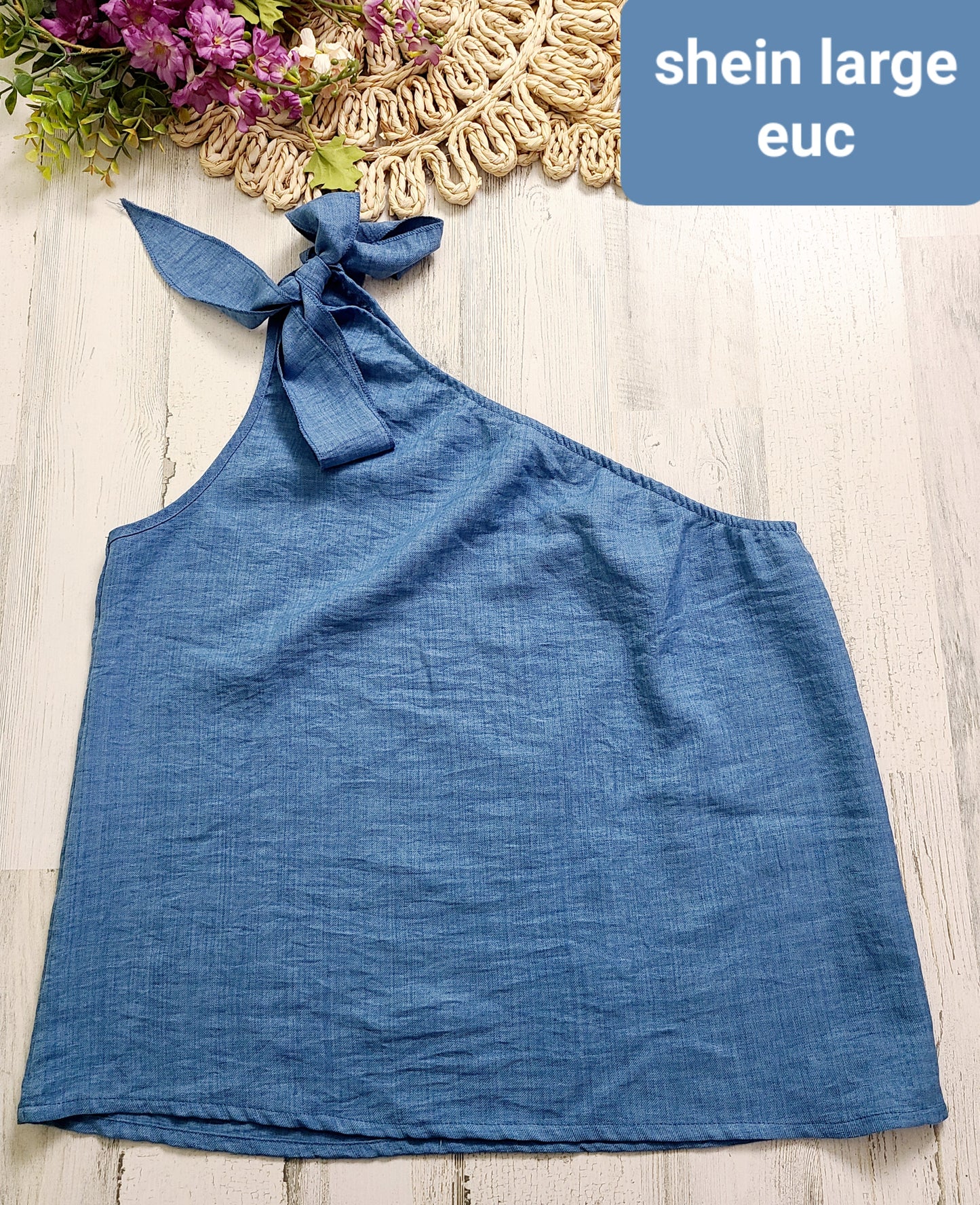 shein one shoulder blue tank