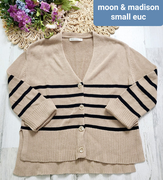 moon & madison striped cardigan tan black