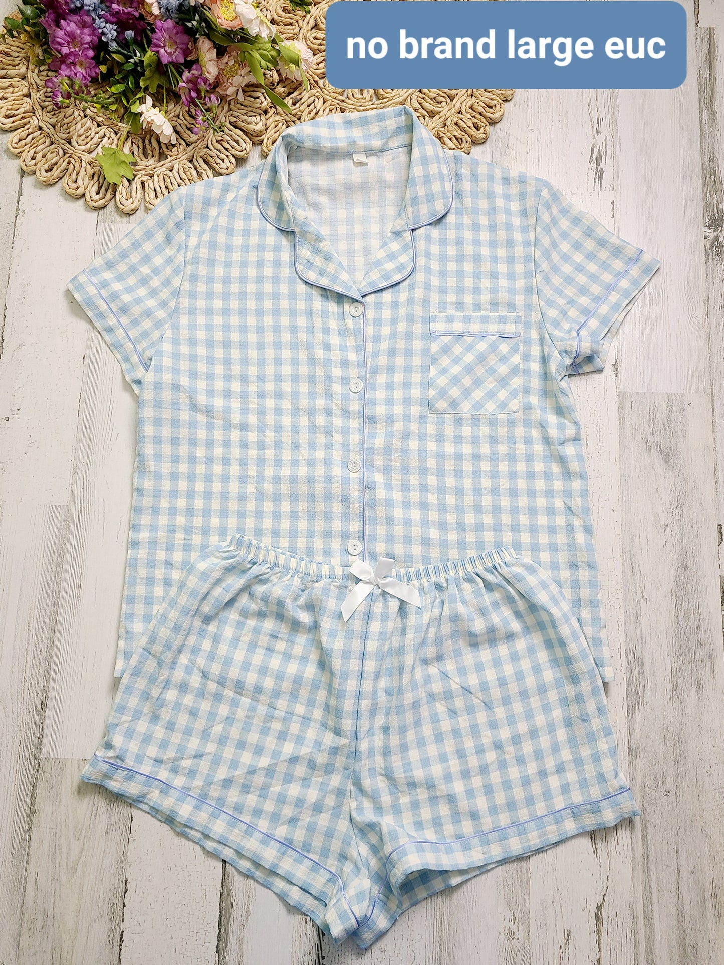 no brand blue white plaid pj