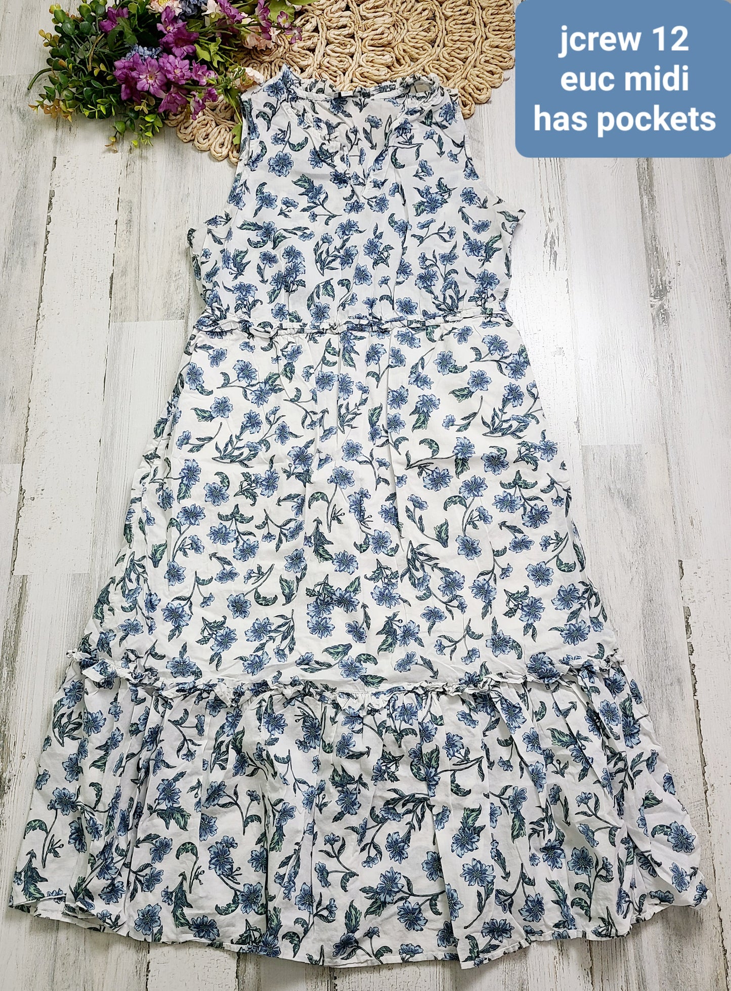 jcrew white blue flowers dress