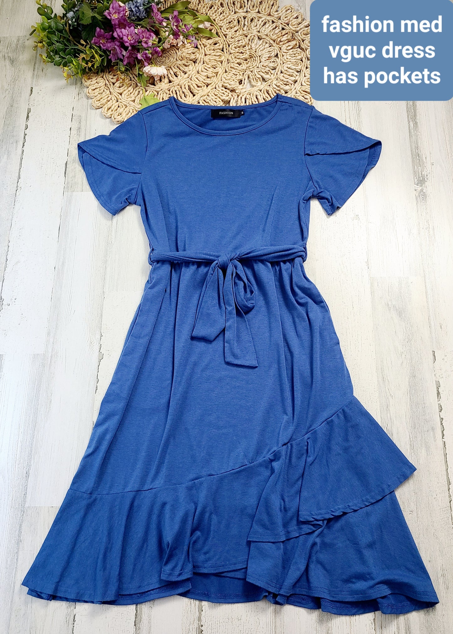 fashion blue dress tie waist