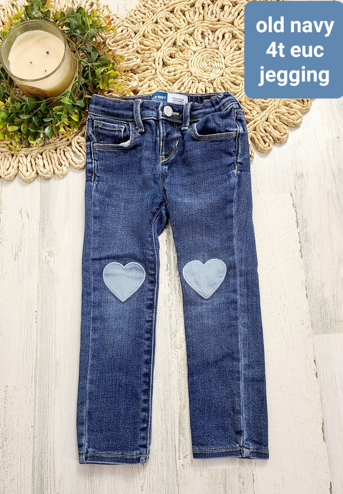 dark wash jegging hearts on knees old navy