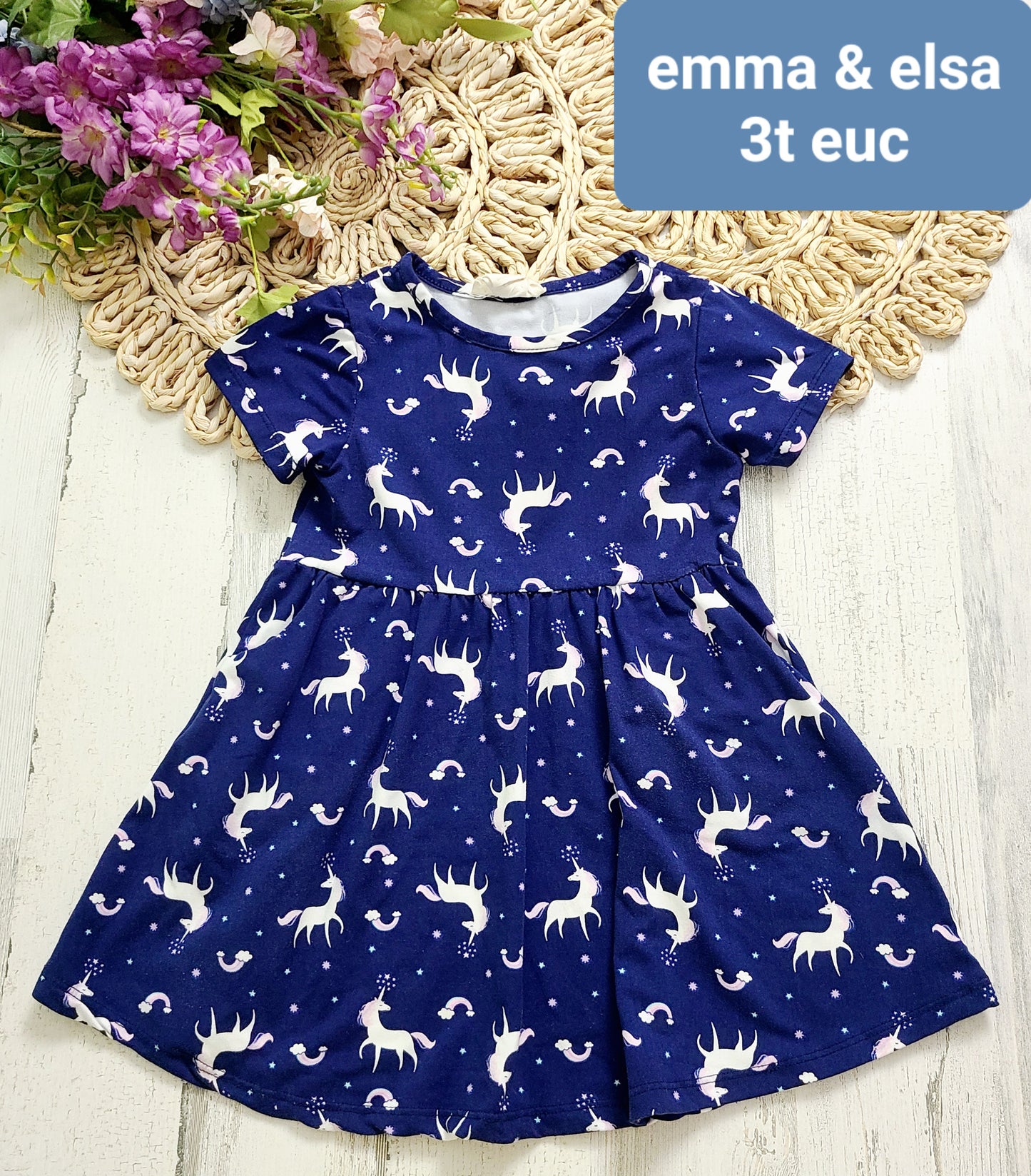 emma & elsa navy unicorn dress