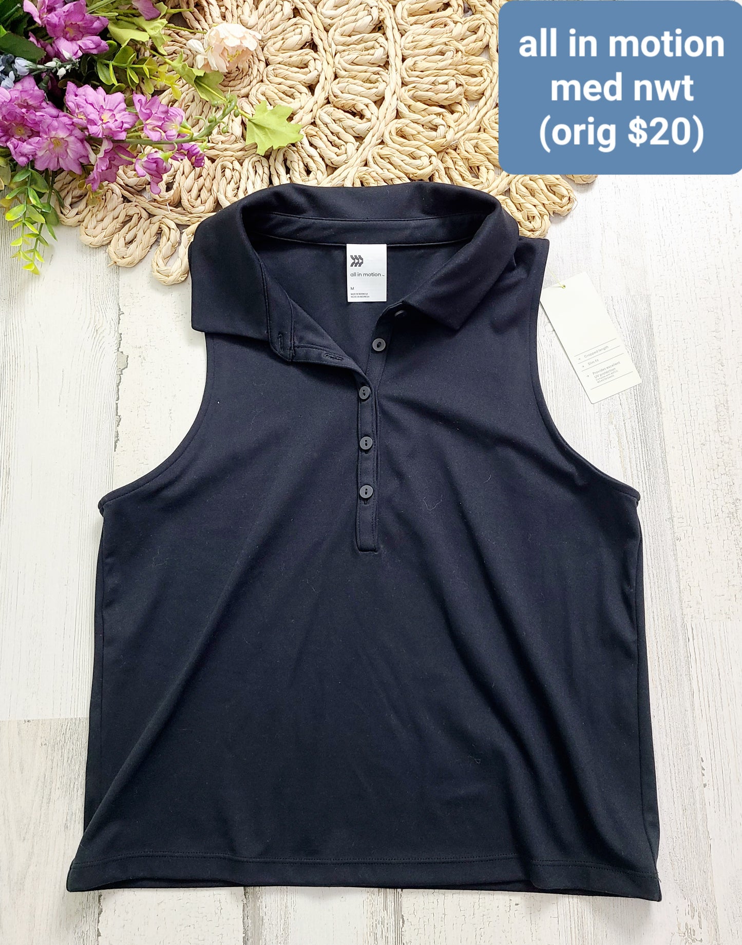 new all in motion black henley collar tank